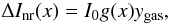 Mathematical equation: \begin{equation} \Delta I_{\rm nr}(x) = I_{\mathrm{0}} g(x) y_{\mathrm{gas}}, \label{Inr} \end{equation}