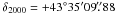 Mathematical equation: \hbox{$\delta_{2000} = +43^\circ 35' 09\farcs88$}