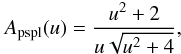 Mathematical equation: \begin{equation} \label{eq:pspl} \Apspl(u) = \frac{u^2+2}{u\sqrt{u^2+4}}, \end{equation}