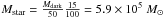 Mathematical equation: \hbox{$M_{\rm{star}} = \frac{{M_{\rm{dark}} }}{{50}}\frac{{15}}{{100}} = 5.9 \times 10^5~M_ \odot $}