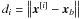 Mathematical equation: \appendix \setcounter{section}{2} \hbox{$d_i = \left\| {{\bm{x}}^{[i]} - {\bm{x}}_b } \right\|$}