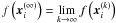 Mathematical equation: \appendix \setcounter{section}{2} \hbox{$f\left( {{\bm{x}}_i^{\left( \infty \right)} } \right) = \mathop {\lim }\limits_{k \to \infty } f\left( {{\bm{x}}_i^{\left( k \right)} } \right)$}
