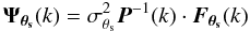 Mathematical equation: \begin{equation} \vec{\Psit}({k}) = \sigt^2 \vec{P}^{-1}({k})\cdot \vec{\Ft}({k}) \end{equation}