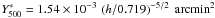 Mathematical equation: \hbox{$Y^*_{500} = 1.54 \times 10^{-3} \, \left ({h/0.719} \right )^{-5/2}~{\rm arcmin}^2$}