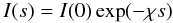 Mathematical equation: \begin{equation} I(s)=I(0) \exp(-\chi s) \end{equation}