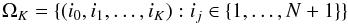 Mathematical equation: $$ \Omega_K =\{(i_0,i_1,\ldots ,i_K):i_j \in \{1,\ldots ,N+1\}\} $$
