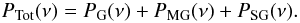 Mathematical equation: \begin{equation} P_{\rm Tot}(\nu)=P_{\rm G}(\nu)+P_{\rm MG}(\nu)+P_{\rm SG}(\nu). \label{eq:2} \end{equation}