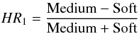 Mathematical equation: \begin{eqnarray*} HR_1 = \frac{{\rm Medium} - {\rm Soft}} {{\rm Medium} + {\rm Soft}} \end{eqnarray*}