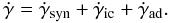 Mathematical equation: \begin{equation} \dot{\gamma} = \dot{\gamma}_{\rm syn}+\dot{\gamma}_{\rm ic}+\dot{\gamma}_{\rm ad}. \label{eq:loss} \end{equation}