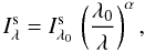 Mathematical equation: \begin{eqnarray} \label{eq:csource} \Isl = \phis\,\left(\frac{\lambda_0}{\lambda}\right)^\alpha , \end{eqnarray}