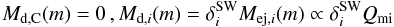 Mathematical equation: $$ M_{{\rm d},\rm C}(m) =0 \, ,M_{{\rm d}, i}(m) = \delta^{\rm SW}_{i} M_{{\rm ej}, i}(m) \propto \delta^{\rm SW}_{i} Q_{\rm mi} $$