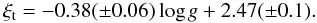Mathematical equation: \begin{equation} \label{xi_eq} \xi_{\rm t}=-0.38(\pm 0.06) \log g +2.47(\pm 0.1). \end{equation}