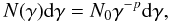 Mathematical equation: \begin{equation} N(\gamma) {\rm d}\gamma = N_{0} \gamma^{-p} {\rm d}\gamma , \label{e_df} \end{equation}