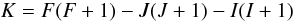 Mathematical equation: \begin{equation} K=F(F+1)-J(J+1)-I(I+1) \end{equation}