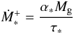 Mathematical equation: \begin{equation} \label{starformp} \DMstarp=\frac{\alstar \Mgas}{\tstar} \end{equation}