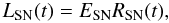 Mathematical equation: \appendix \setcounter{section}{1} \begin{equation} \label{LSN} \LSN(t)=E_{\rm SN} \RSN(t), \end{equation}