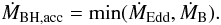 Mathematical equation: \begin{equation} \label{olddmacc} \DMbhac=\min (\DMedd,\DMbon). \end{equation}