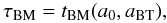 Mathematical equation: \appendix \setcounter{section}{3} \begin{equation} \tau_{\rm BM} = t_{\rm BM}(a_0,\aBT), \end{equation}