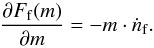 Mathematical equation: \begin{equation} \frac{\partial F_{\rm f}(m)}{\partial m} = - m \cdot \dot n_{\rm f}. \end{equation}