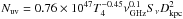 Mathematical equation: \hbox{$N_{\mathrm{uv}} = 0.76 \times 10^{47} T_4^{-0.45} \nu_{\rm GHz}^{0.1} S_{\nu} D_{\rm kpc}^2$}