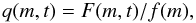 Mathematical equation: \begin{equation} q(m,t) = F(m,t)/f(m), \label{eq:qmt} \end{equation}