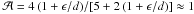 Mathematical equation: \hbox{$\mathcal{A} = 4\, (1+\epsilon/d)/[5+2\,(1+\epsilon/d)]\approx 1$}