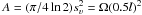 \hbox{$A = (\pi/4\ln{2})s_{\sv}^2 = \Omega{(0.5l)^2}$}