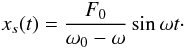 Mathematical equation: $$ x_s(t) = \frac{F_0}{\omega_0 - \omega} \sin \omega t\cdot $$