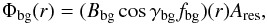Mathematical equation: \begin{equation} \Phi_{\rm bg}(r) = (B_{\rm bg} \cos \gamma_{\rm bg} f_{\rm bg})(r) A_{\rm res}, \end{equation}