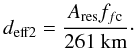 Mathematical equation: \begin{equation} d_{\rm eff 2} = \frac{A_{\rm res} f_{f\rm c}}{261~{\rm km}} \cdot \end{equation}