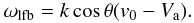 Mathematical equation: \begin{eqnarray} \omega_{\rm lfb} = k \cos \theta (v_0 - V_{\rm a}). \label{l} \end{eqnarray}