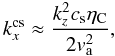 Mathematical equation: \begin{equation} k_{x}^{\rm c s} \approx \frac{k_z^2 c_{\rm s} \eta_{\rm C}}{2 v_{\rm a}^2}, \label{eq:kcrtslow} \end{equation}