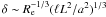 Mathematical equation: $\delta \sim R_{\rm e}^{-1/3}(\ell L^2/a^2)^{1/3}$