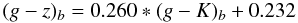 Mathematical equation: \begin{equation} (g-z)_{b}=0.260*(g-K)_{b}+0.232 \end{equation}