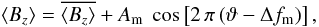 Mathematical equation: \appendix \setcounter{section}{1} \begin{equation} \left<B_z\right>=\overline{\left<B_z\right>}+A_{\rm m}\ \cos\hzav{2\,\pi\zav{\vartheta-\Delta f_{\rm m}}},\label{eq:magn} \end{equation}