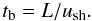 Mathematical equation: \begin{equation} t_{\rm b}=L/u_{\rm sh}. \label{eq:tb} \end{equation}