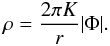 Mathematical equation: \begin{equation} \rho=\frac{2\pi K}{r}|\Phi|.\label{eq:nonSSdens} \end{equation}