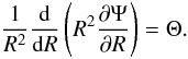 Mathematical equation: \begin{equation} \frac{1}{R^{2}}\frac{{\rm d}}{{\rm d}R}\left(R^{2}\frac{\partial\Psi}{\partial R}\right)=\Theta.\label{eq:SSPoisson} \end{equation}