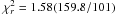 Mathematical equation: \hbox{$\chi^2_r = 1.58(159.8/101)$}