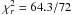 Mathematical equation: \hbox{$\chi^2_r= 64.3/72$}