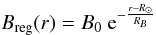 Mathematical equation: \begin{equation} B_{\rm reg}(r) = B_0 \ {\rm e}^{-\frac{r-R_{\odot}}{R_B}} \end{equation}