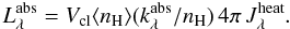 Mathematical equation: \appendix \setcounter{section}{1} \begin{equation} L_\lambda^{\rm abs} = V_{\rm cl} \langle n_{\rm H}\rangle (k_{\lambda} ^{\rm abs}/n_{\rm H})\,4\pi\,J_\lambda^{\rm heat}. \end{equation}