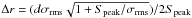 Mathematical equation: \hbox{$\Delta r = (d \sigma_\mathrm{rms} \sqrt{1 + S_\mathrm{peak} / \sigma_\mathrm{rms}}) / 2 S_\mathrm{peak}$}