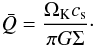 Mathematical equation: \begin{equation} \bar Q = \frac{\Omega_{\rm K}c_{\rm s}}{\pi G\Sigma}\cdot \end{equation}