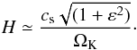 Mathematical equation: \begin{equation} H \simeq \frac{c_{\rm s}\sqrt{(1+\varepsilon^2)}}{\Omega_{\rm K}}\cdot \end{equation}
