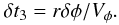 Mathematical equation: \begin{equation} \delta t_3 = r\delta\phi/V_{\phi}. \end{equation}