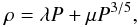 Mathematical equation: \begin{equation} \label{eq:ees} \rho = \lambda P + \mu P^{3/5}, \end{equation}