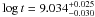 Mathematical equation: \hbox{${\rm log}\, t = 9.034^{+0.025}_{-0.030}$}