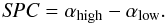Mathematical equation: \begin{equation} {\it SPC}=\alpha_{\rm high}-\alpha_{\rm low}. \end{equation}