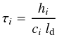 Mathematical equation: \begin{equation} \tau_i=\frac{h_i}{c_i ~l_{\rm d}} \label{tau.eq} \end{equation}
